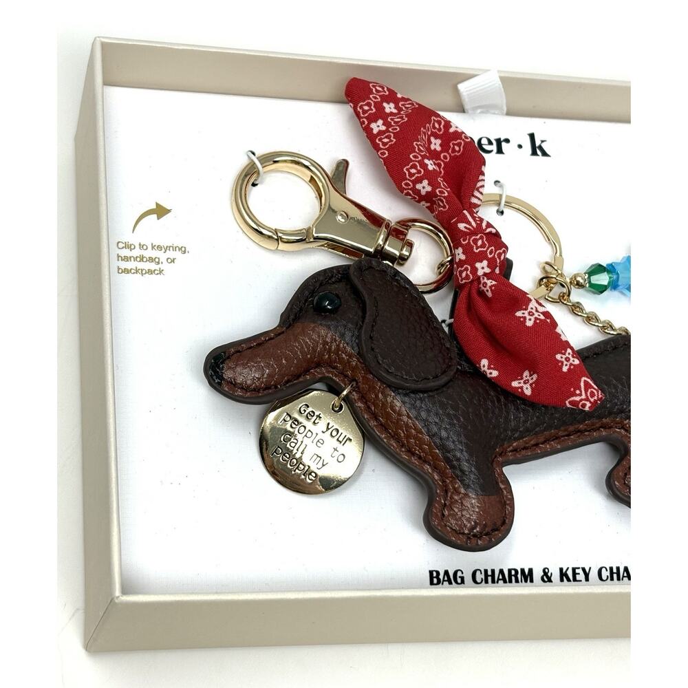 Piper K Dachshund Doxie Dog Bag Charm Tennis Ball Bandana Bone Keyring Keychain - Picture 9 of 13